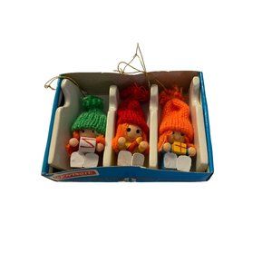 Vintage Joybrite set of 3 wooden children playing instruments hand painted